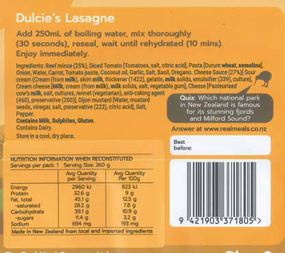 Real Meals - Dulcie's Lasagne